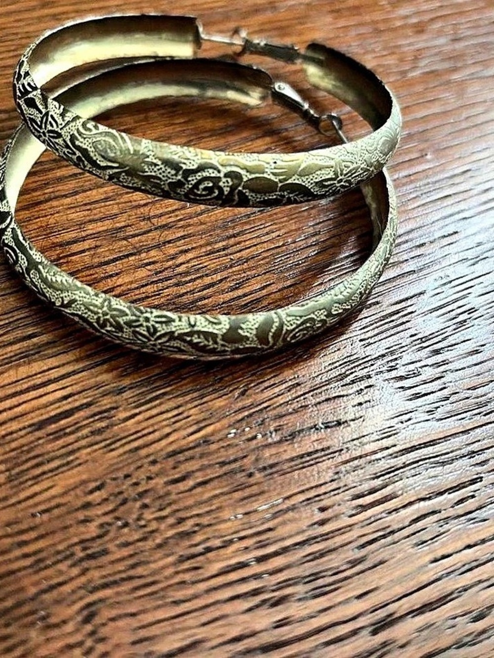 Engraved Floral Earrings Gold